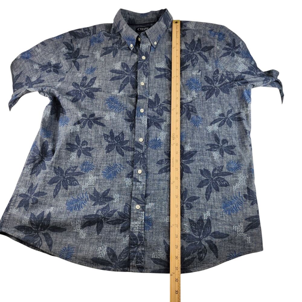 Chaps Shirt Mens XXL 2XL Blue Button Up Down Denim Tropical Floral Collared NWT - Picture 11 of 14